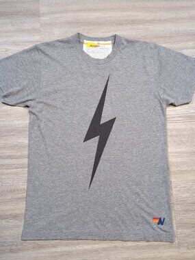 Aviator Nation Lightning Bolt Women's Medium Graphic T Shirt Grey Logo